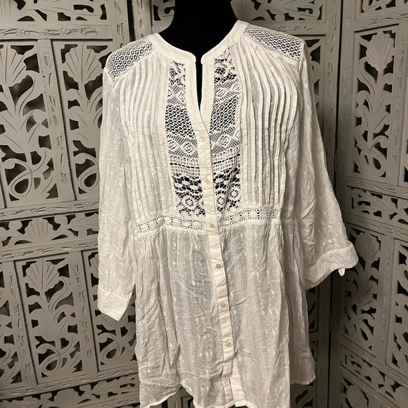 EST. 1962 Tops - EST. 1962 OH SO CUTE COTTON WHITE CROTCHET LACE & DECO STITCHING LONG SLEEVE TOP